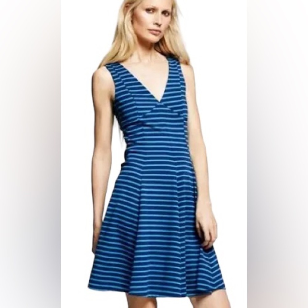 Peter Som Blue Striped Swing Knit Dress - Size 12 Sleeveless Summer Casual